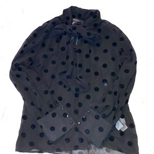 Black polka dot blouse w/ tie neck